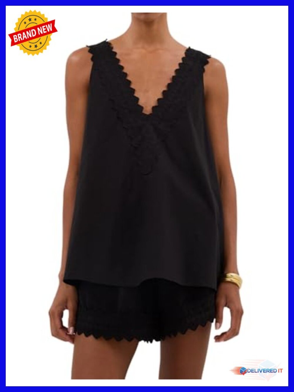 Women's 2 Piece Lace Lounge Set Cotton Blend Sleeveless Tank Top & Shorts Boho